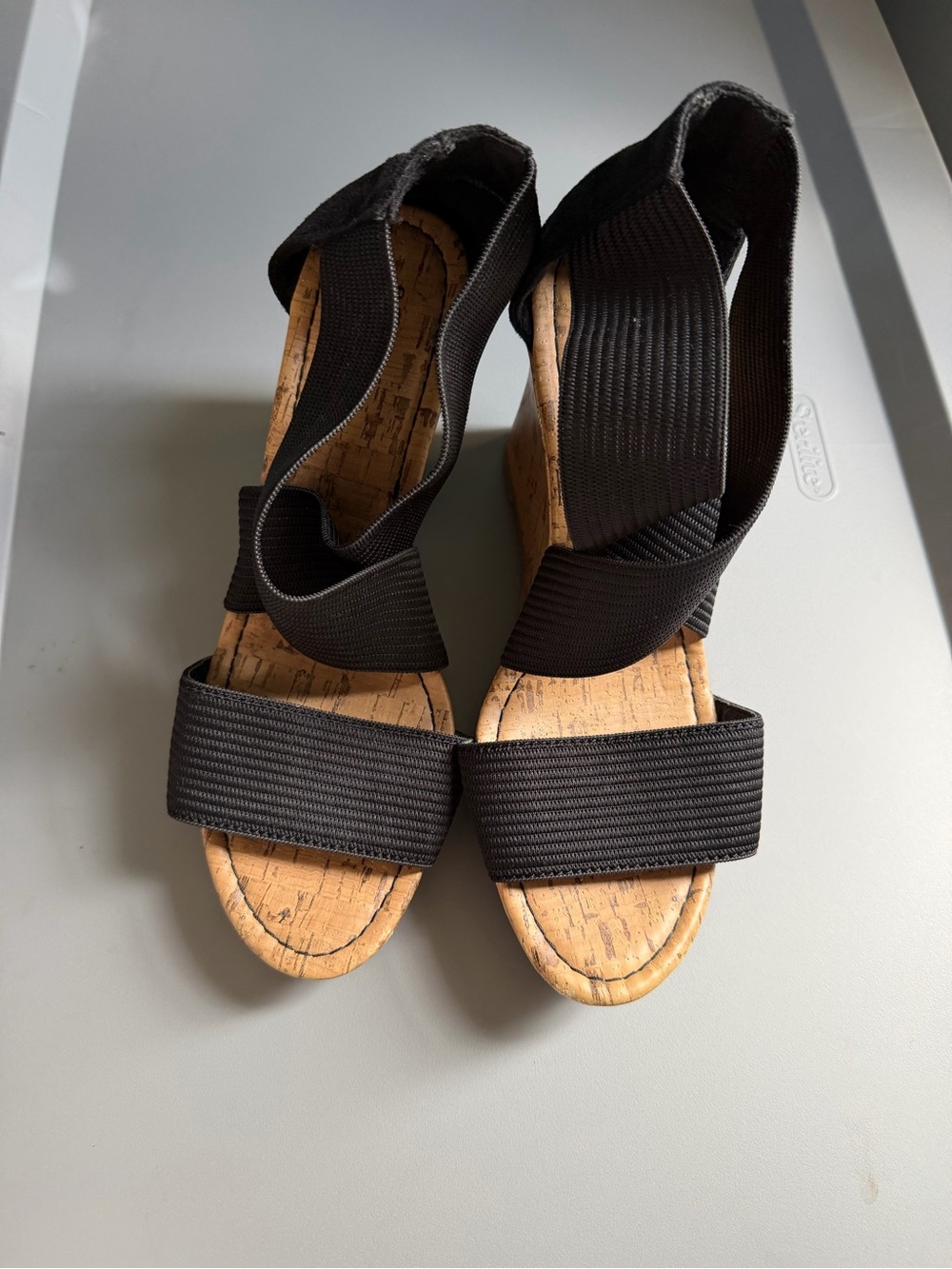 a.n.a Black Elastic Wedge Sandals